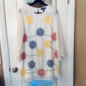 Modcloth White Dress with Multicolor Floral Embroidery